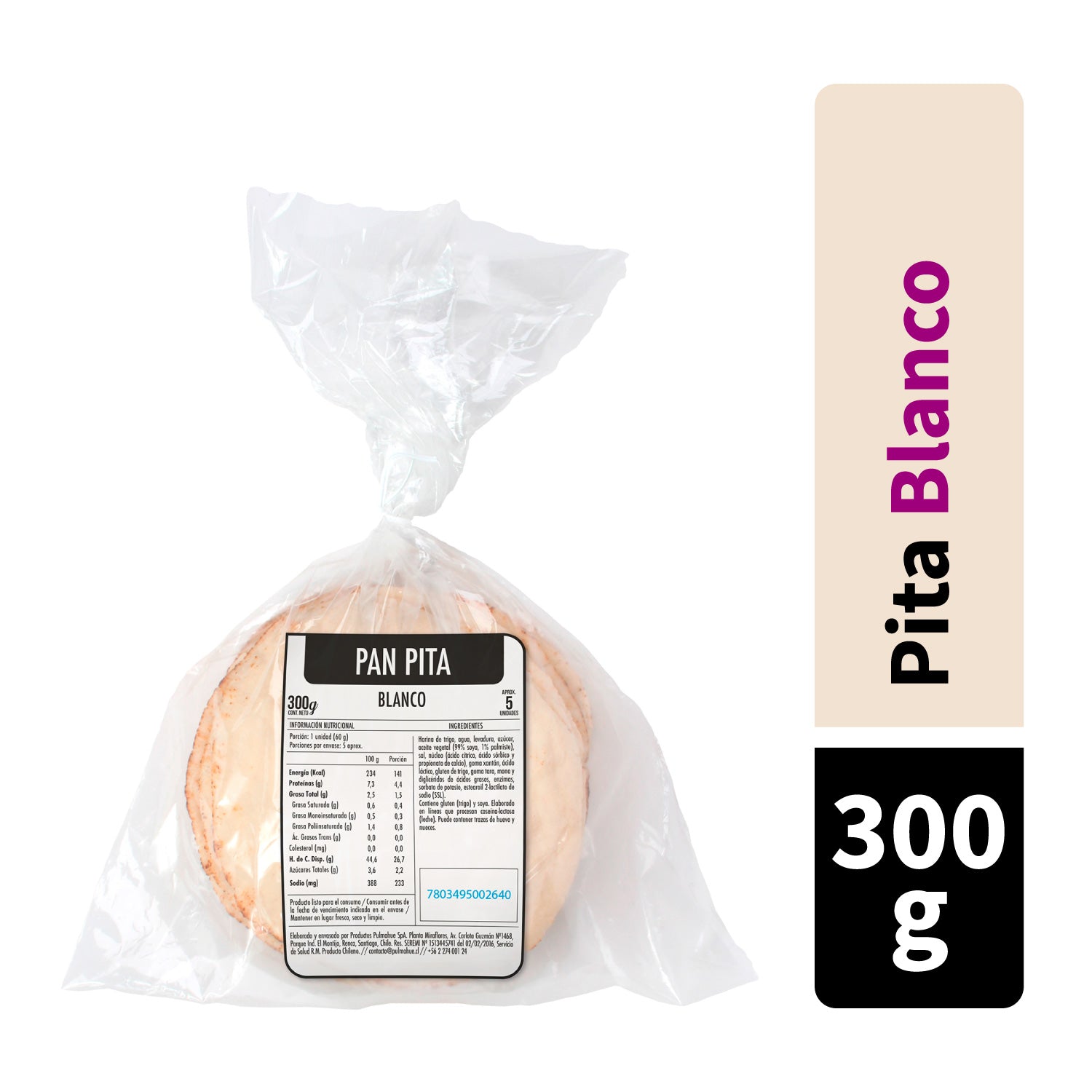 Pan Pita Blanco Horneado en Bolsa 5 Unidades