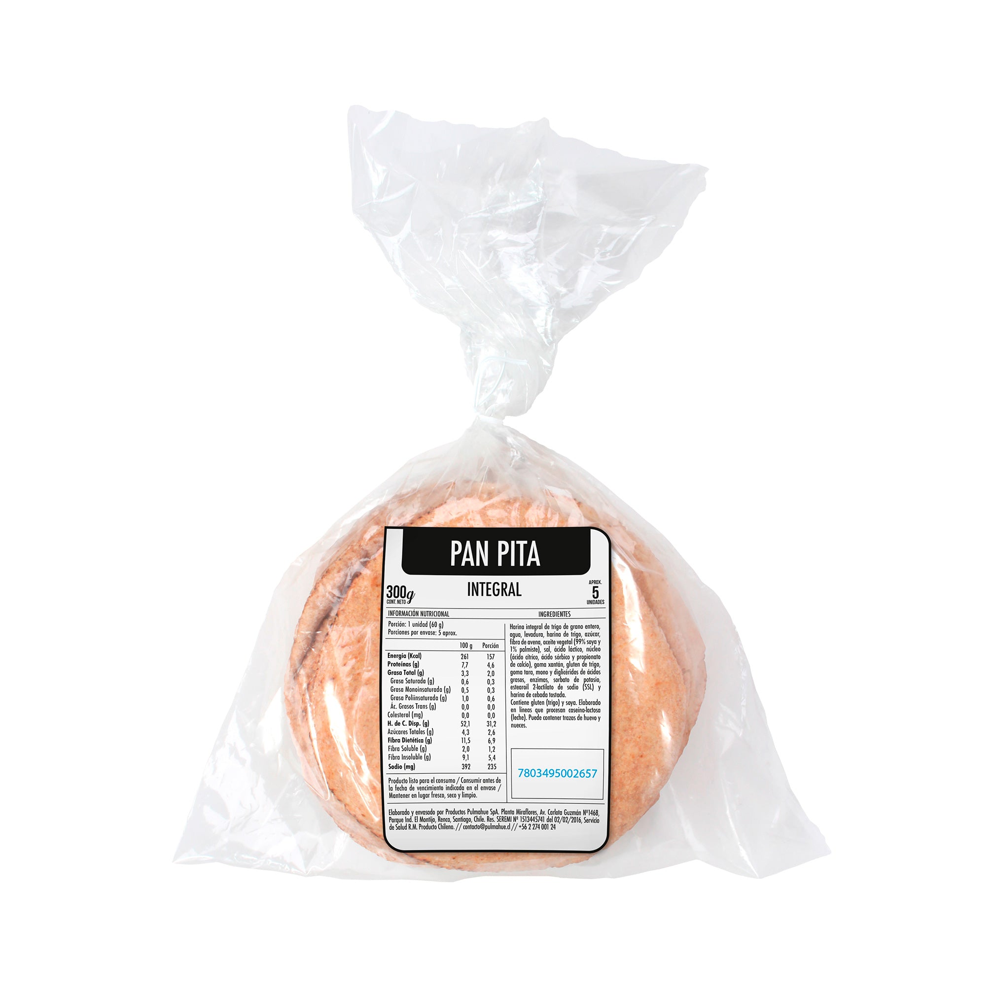 Pan Pita Integral Horneado en Bolsa 5 Unidades
