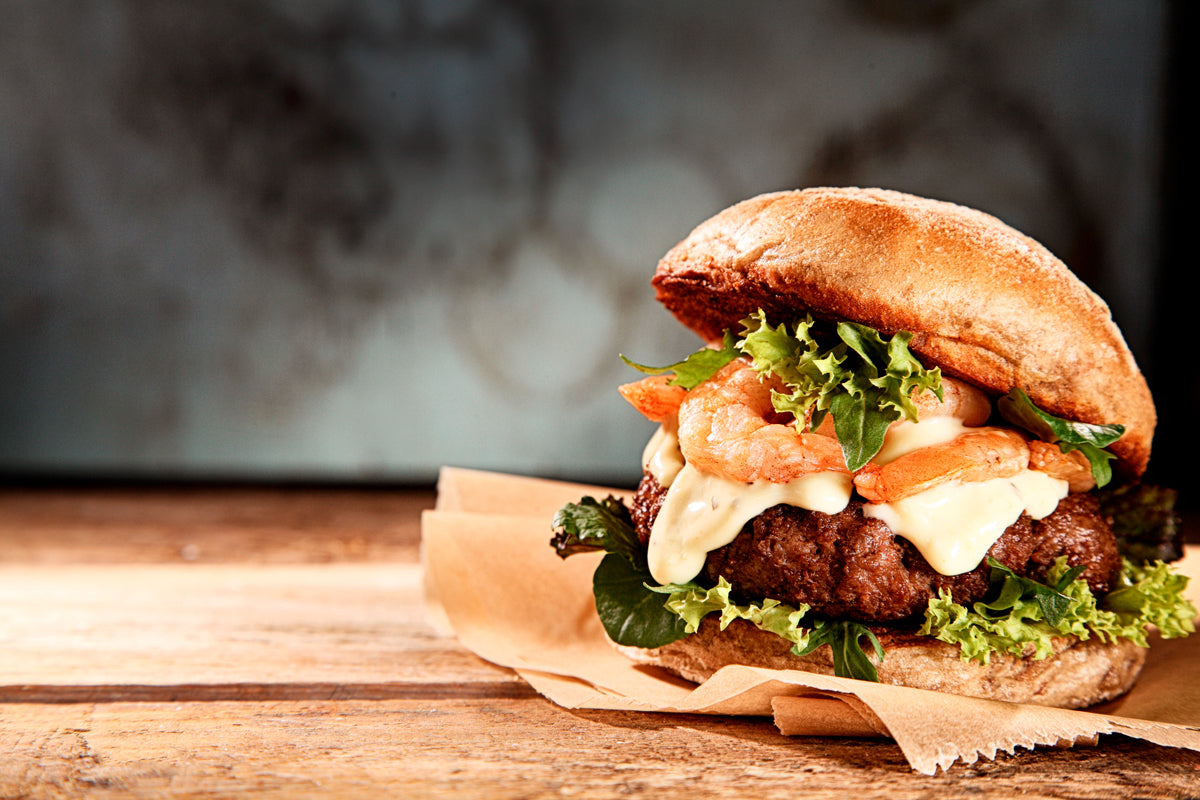 Hamburguesa camarón y lentejas